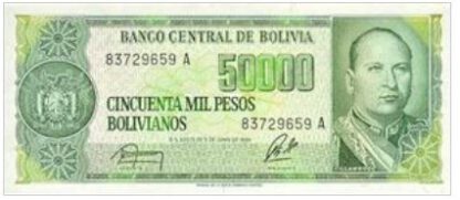 Bolivia 5 Centavos over print op 50000 Pesos UNC