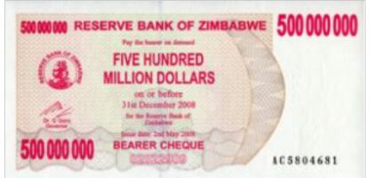 Zimbabwe 500.000.000 Dollar 2008 UNC