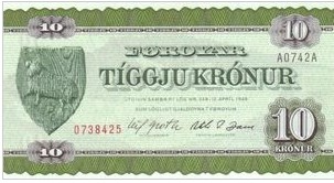 Faeröer Eilanden 10 Kronen 1974 UNC