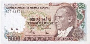 Turkij 5000 LIra 1990/94 UNC
