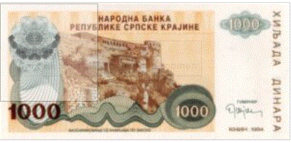 Kroatie [Serbian rep Krajina] 1000 Dinara 1994 UNC